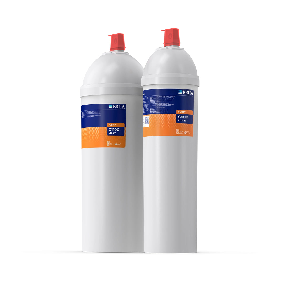 Lot de cartouches filtre BRITA PURITY C Steam sur fond blanc
