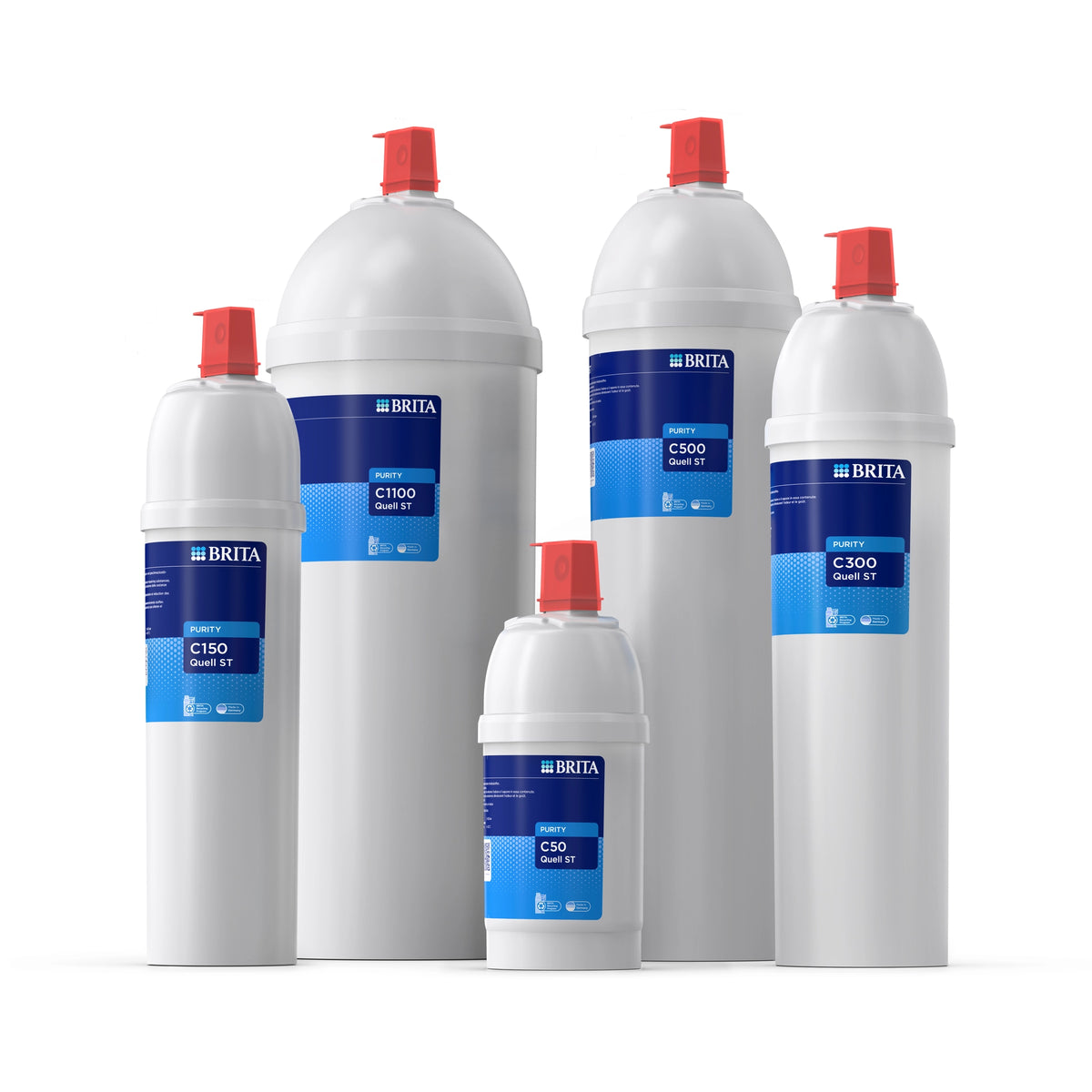 Lot de cartouches filtre BRITA PURITY C Quell ST sur fond blanc